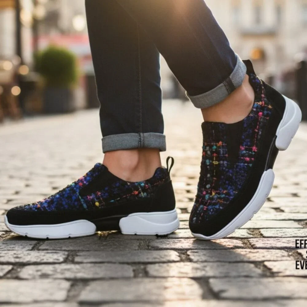 MSGM Black Blue Multicolor Tweed  Slip-On Extra Light Trainers Size 36 (US 6)